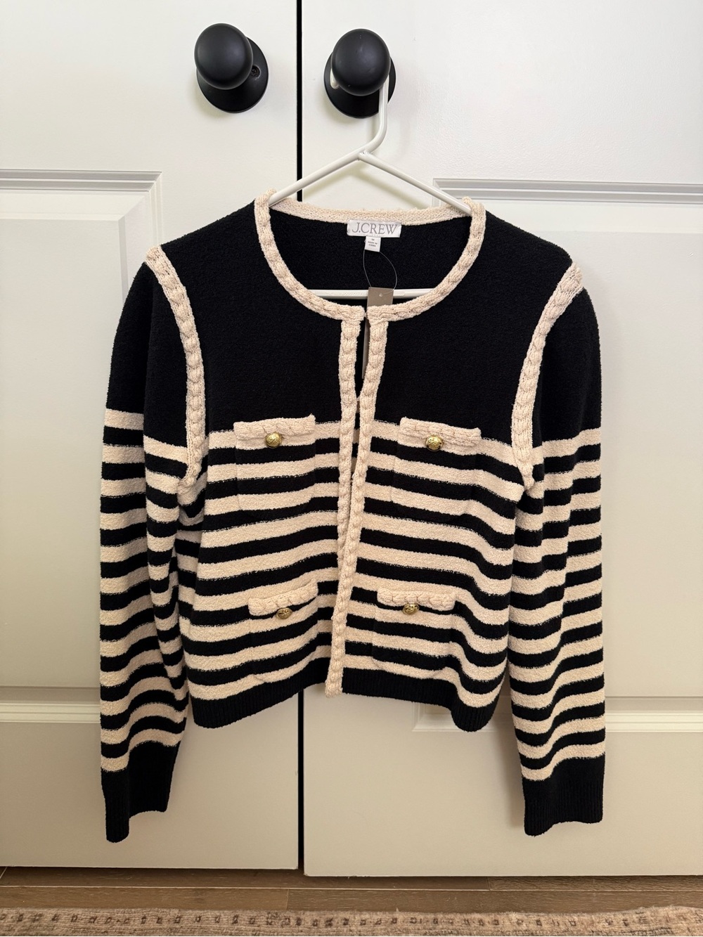Jcrew Black & Cream Striped Jacket/Cardigan – NWT – Size Medium